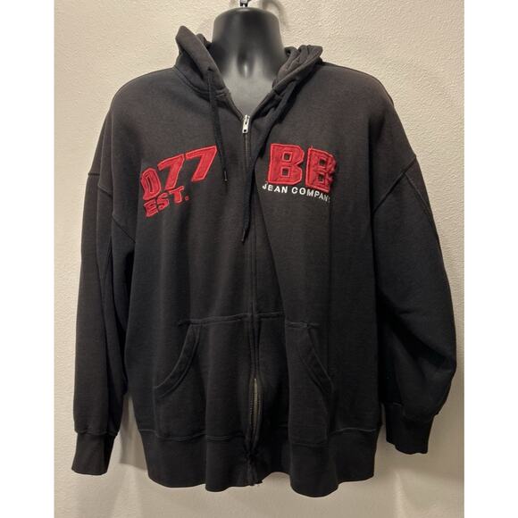 1990’s Original Vintage Y2K Bugle Boy Black Hoodie With Logo Full Zip • XL‎ - Picture 1 of 5